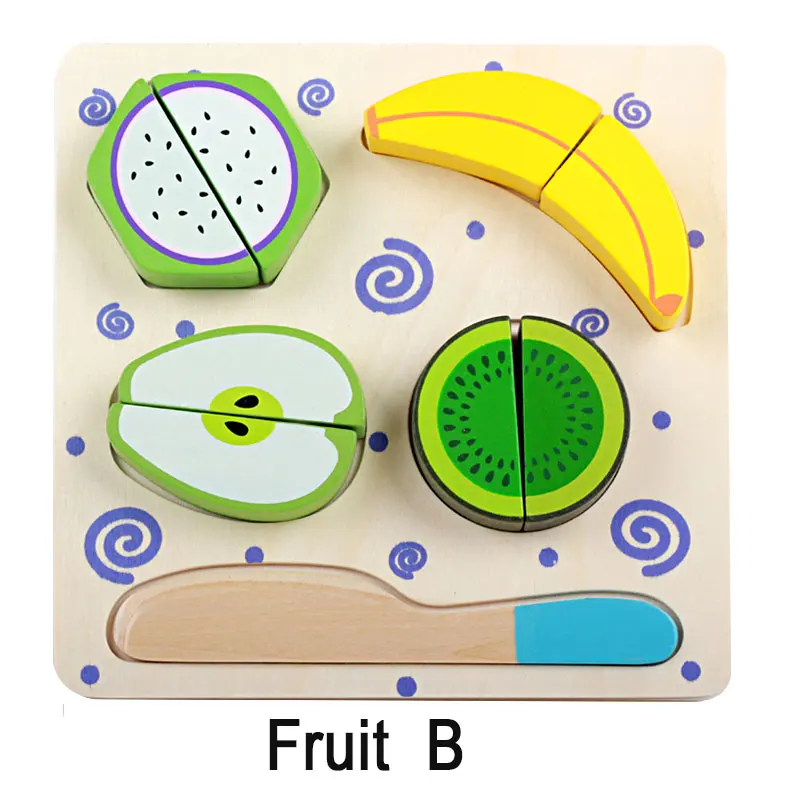 Logwood кухня забавная резка фрукты овощи еда игровой набор для приготовления пищи для детей брендовые игрушки ABS деревянный Безопасный нож многоцветные подарки - Цвет: Fruit B