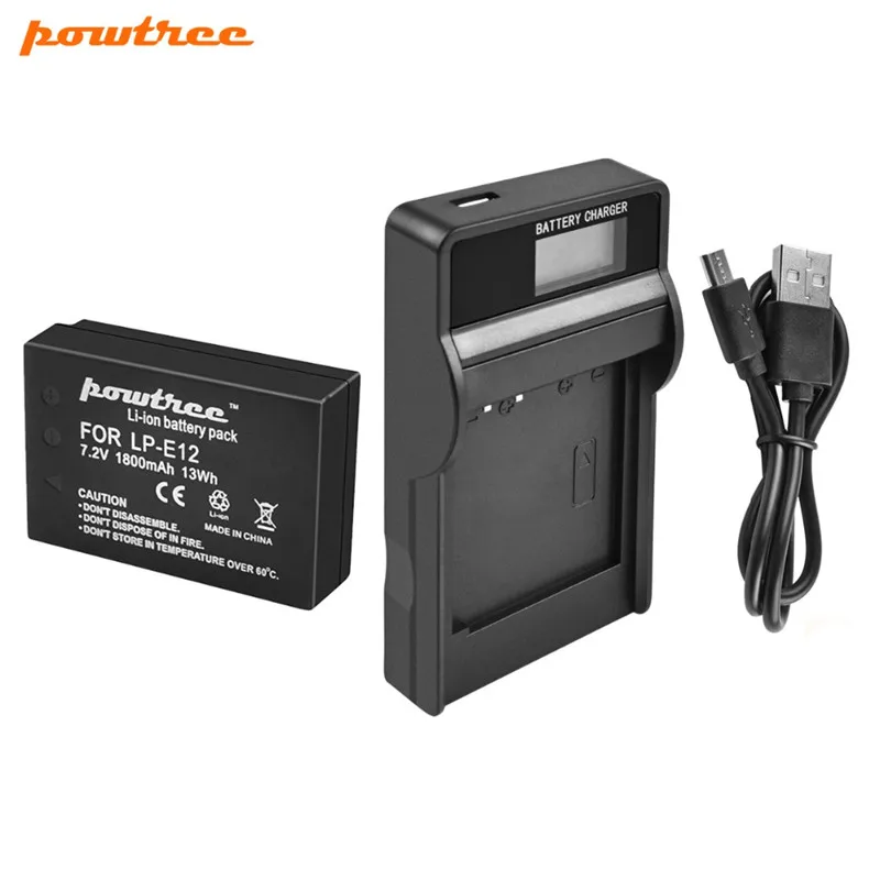 Powtree 7,2 V 1800mAh для Canon LP-E12 LP E12 LPE12 аккумулятор камеры+ ЖК-зарядное устройство USB Замена EOS Rebel SL1 M10 M50 M100 M - Цвет: 1 Battery-Charger