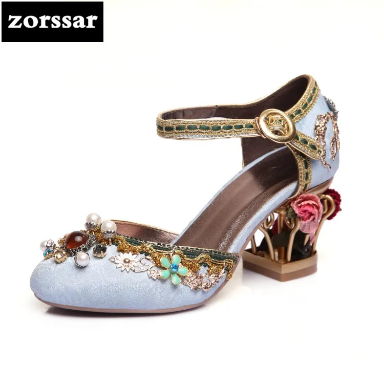 

{Zorssar} 2018 Fashion Flowers Ankle Strap High heels sandals platform Sandalias Summer women shoes ladies Wedding shoes Size 43