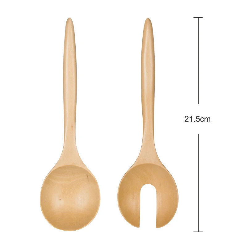 2pcs Large Wooden Spoons Kitchen Salad Mixing Serving Spoon Fork Cutlery Set Food Salad Servers Wooden Utensils Cooking Tool (6-1)