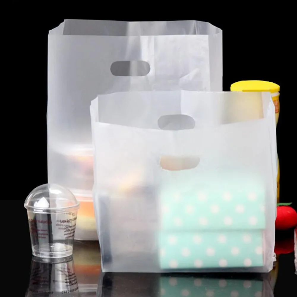 50pcs/ Lot Retail Matte Clear Plastic Bags With Handles