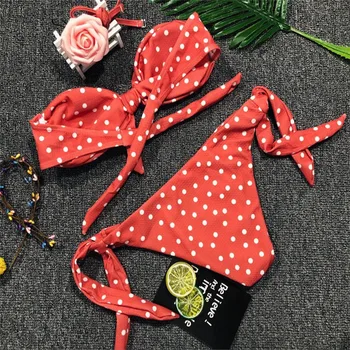 

Women Push-up Padded Bra Sexy Bandage Bikini Set Dot Printed Swimsuit Triangle Swimwear Bathing Maillot de bain Femme Biquini
