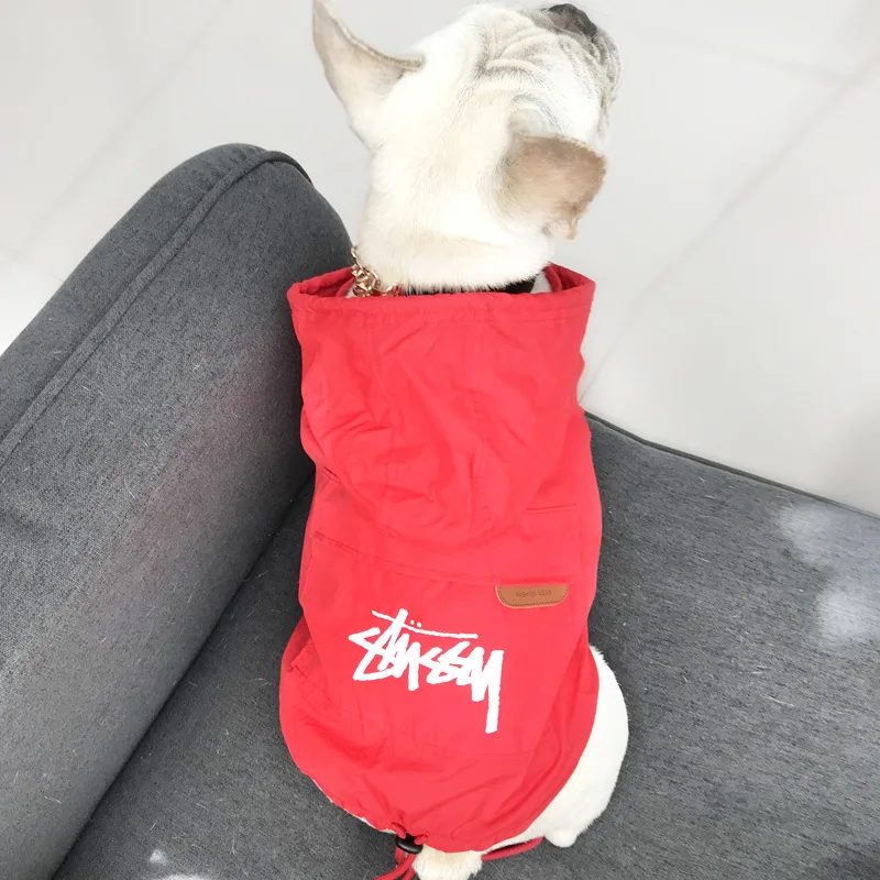 

Waterproof Bulldog Dog Hooded Wind Coat Jacket Clothes For Pitbull Yorkie Small Medium Dog Cat Pet Raincoat Sun Protection Shirt