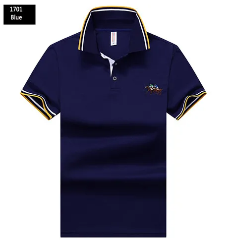 Летняя мужская рубашка поло из хлопка с коротким рукавом, майки поло Para Hombre, повседневные мужские Топы И Футболки с вышивкой в деловом стиле, рубашка поло - Цвет: 1701-blue