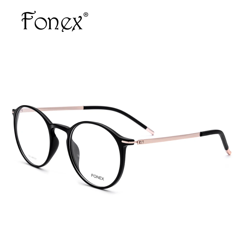 FONEX TR90 круглые очки, оправа для мужчин и женщин, винтажные очки по рецепту, очки в оправе при близорукости, оптические очки, ретро корейские очки 725 - Цвет оправы: Черный