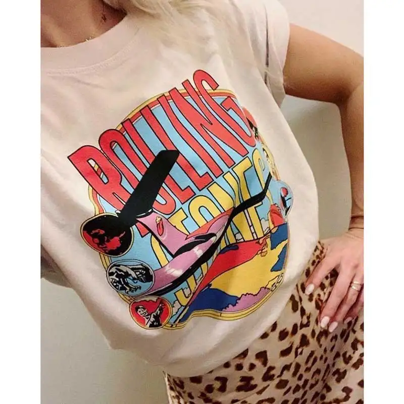

BOHO INSPIRED cotton casual female t shirt short sleeve vintage cartoon print O-neck t shirt women summer bohemian chic top 2019