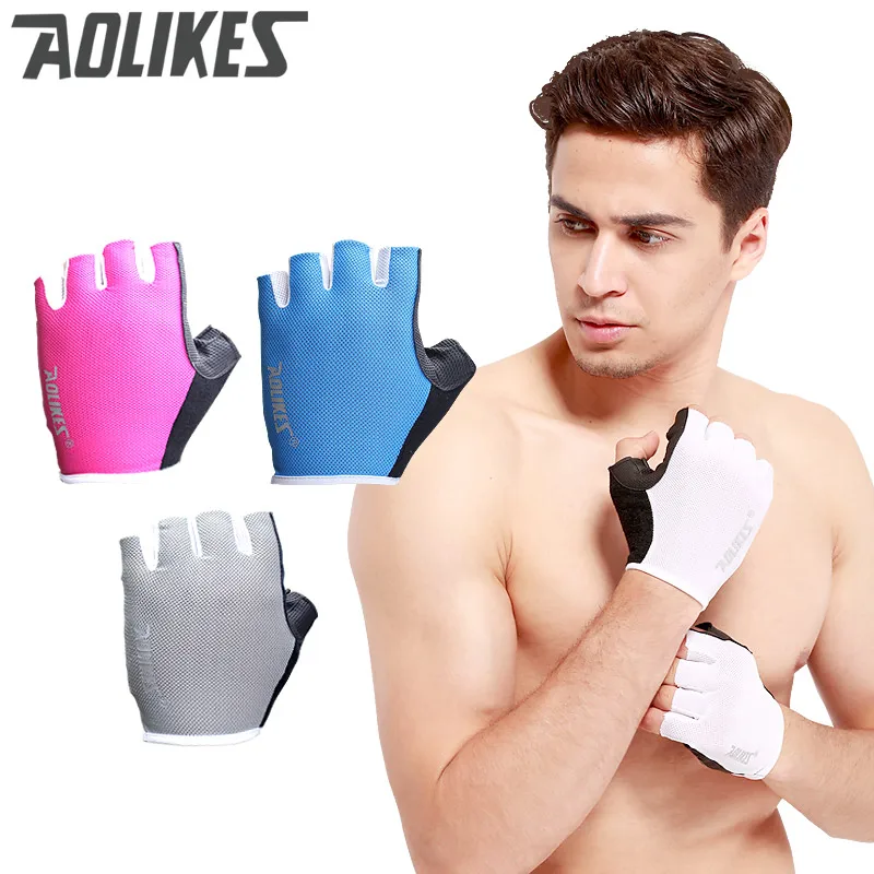 AOLIKES 1 Pair Anti skid Breathable Gym Gloves Body Building Training Sport Dumbbell font b Fitness