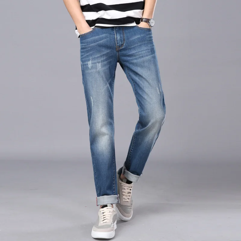 2019 New Men Jeans High Quality soft men jeans Men's Cotton-blend Slight Stretch Whiskers Wash Effect Slim Fit Jeans