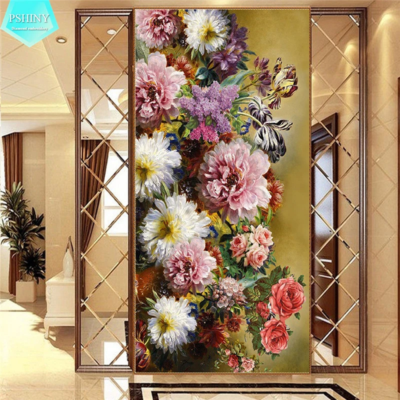 

PSHINY 5D DIY Diamond painting bright flowers Pictures with full display round rhinestones Diamond embroidery sale new arrivals