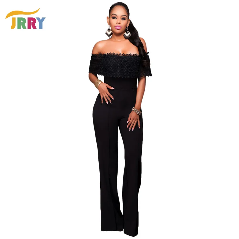 JRRY New Casual Slash Neck Strapless Black Women Jumpsuits Off the
