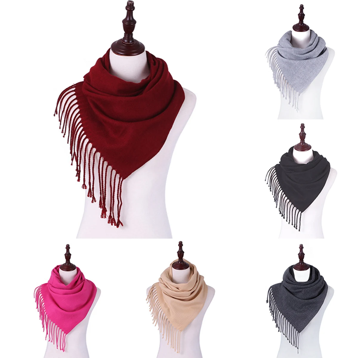 Зимний Vogue женский длинный шарф с кисточками Простой чистый цвет удобные теплые шарфы модная одежда аксессуары