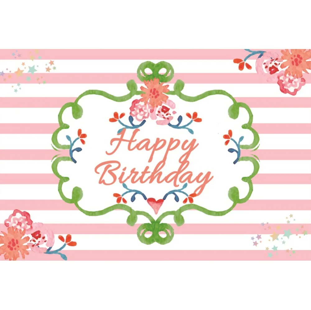 

Laeacco Watercolor Happy Baby Child Birthday Party Pink Stripes Portrait Posters Photographic Backdrops Backgrounds Photo Studio