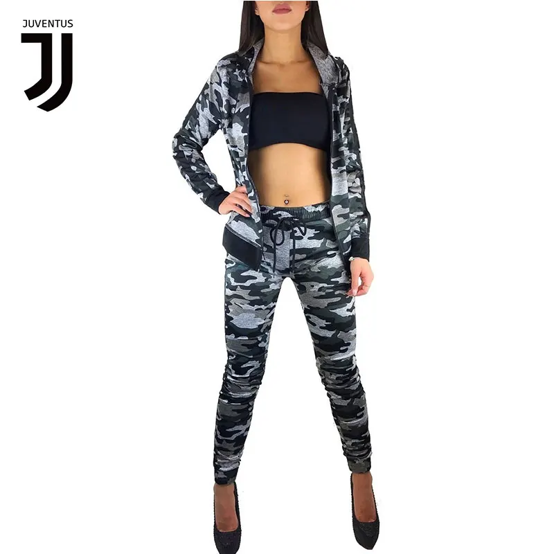 

JUVENTUS Hot Sale Women's Camouflage Training Suit Fitness Ladies Suit Fashion Hooded Long-Sleeved Sports Suit Hot Sport Sets