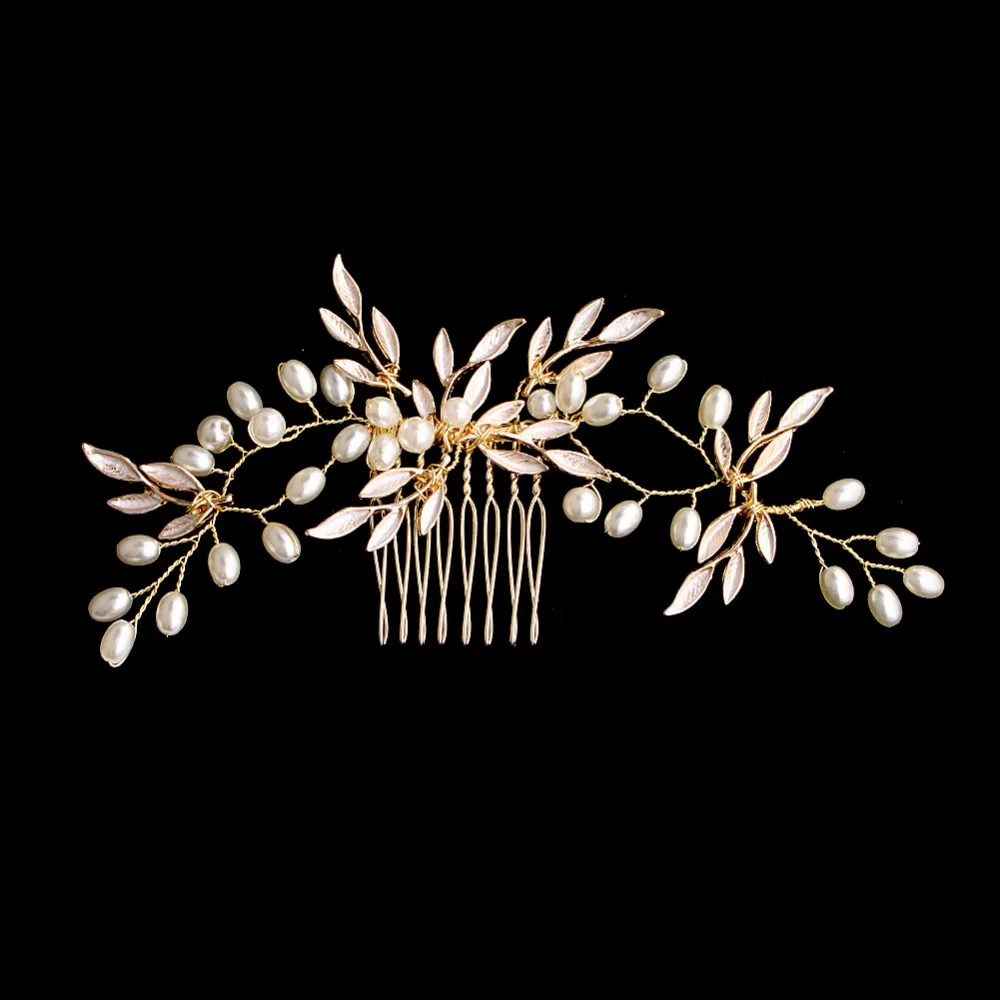 Gold Color Leaf Handmade Hair Combs Hair Jewelry  (3)
