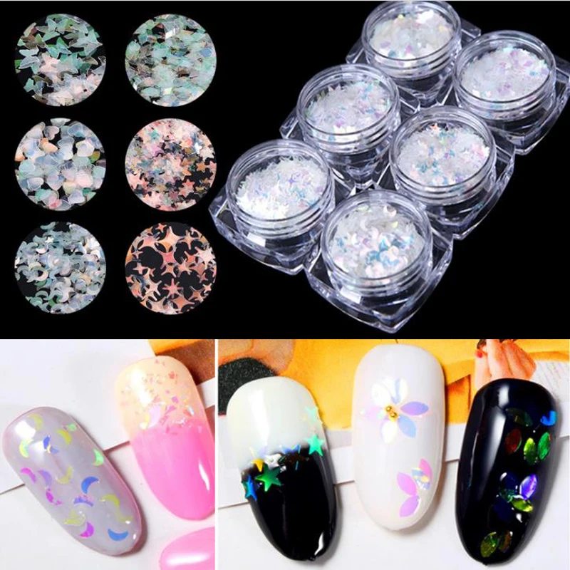 

6pcs/set Nail Glitter Sequins Flakes Mix Size Paillette Manicure 3D Nail Art Decorations Acrylic UV Gel DIY Nails Accessoires
