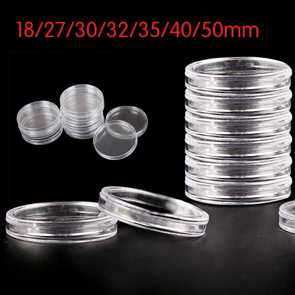 

10Pcs/Box 18-50mm Coin Box Clear Round Boxed Holder Plastic Storage Capsules Display Cases Organizer Collectibles Gift