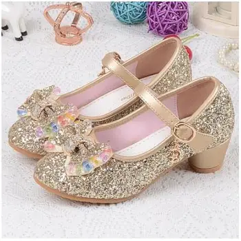 

Children's Sequins Shoes Enfants 2020 Baby Girls Wedding Princess Kids High Heels Dress Party Shoes For Girl Pink Blue Gold 540d