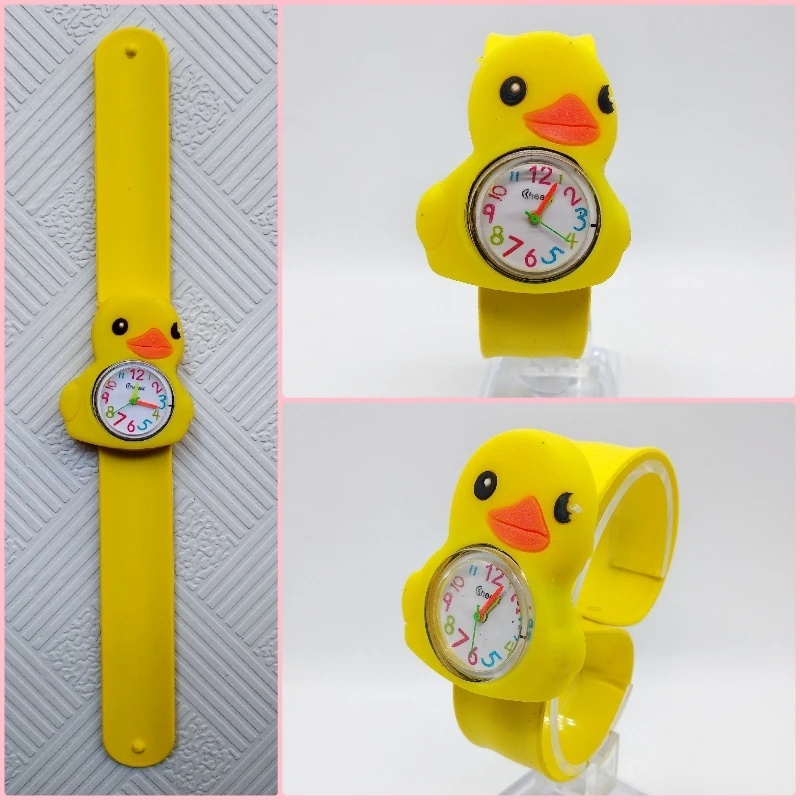 Хит продаж детские часы для мальчиков девочек студентов часы ребенок подарок желтый утенок из мультфильма силиконовая лента похлопал стол