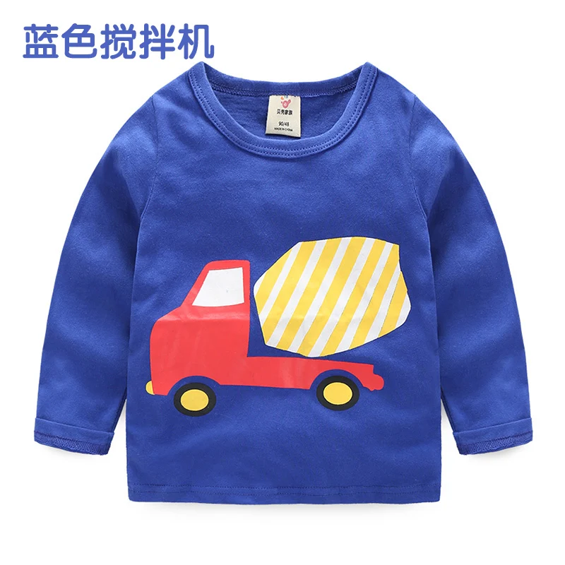 Детская одежда в Корейском стиле на весну, Милая футболка с длинными рукавами и принтом из мультфильма для маленьких мальчиков - Цвет: bluecar