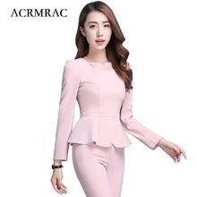 ACRMRAC для женщин официальная одежда костюм короткий стиль рюшами с длинным рукавом сплошной цвет Тонкий Бизнес OL формальные брючные костюмы
