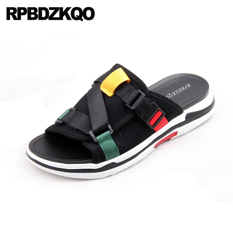 

Black Slippers Shoes Designer Slip On Beach Men Open Toe Flat Casual Mesh Fashion Slides Mens Sandals 2018 Summer Outdoor