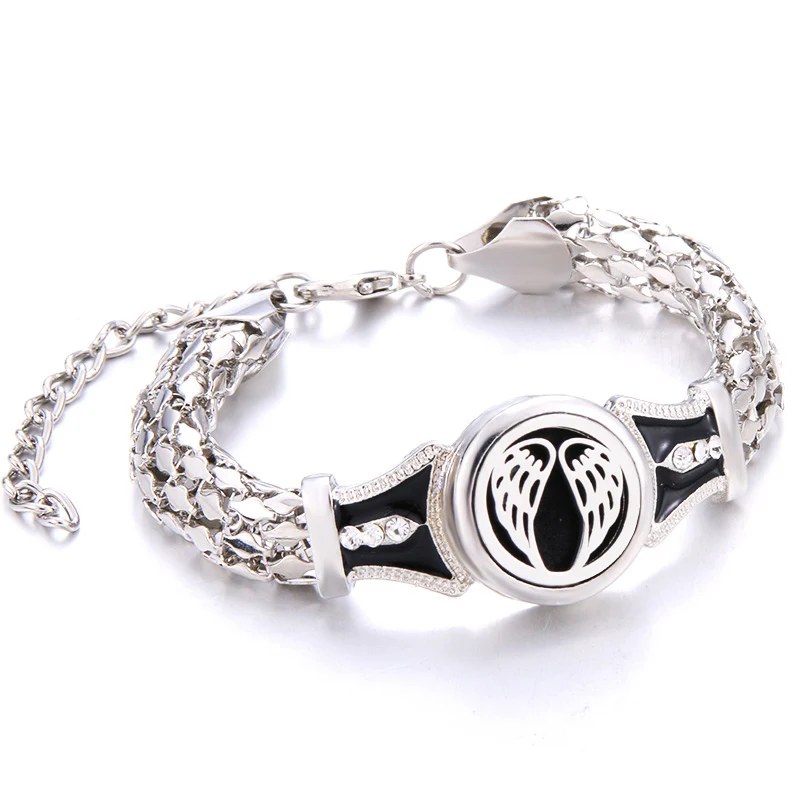 

Angel Wing Aroma Diffuser Bracelet Stainless Steel Charm Fashion Aromatherapy Essential Oil Diffuser Locket Snake Chain Bracelet
