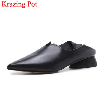 

2018 New Arrival Genuine Leather Low Heels Concise Princess Slip on Pointed Toe Office Lady Spring Women Pumps Elegant Shoes L01