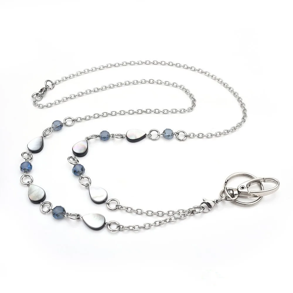

New Fashion Lanyard Necklace Blue Crystal beads ID Badge Holder Necklace Lanyard For Women
