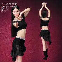 2017 Fashion Design Belly Dancing Clothes BellyDance Suit Short Sleeved Top Lace Skirt 2