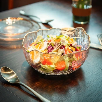 

510ml/1450ml Gold rim glass salad bowls elegant fruit bowls dinnerware dessert bowls