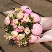 

OKOUFEN Vivid Rose Wedding Bouquets With Ribbon 2018 Ball Shape Artificial Flowers Bridesmaid Bouquet Bridal Accessories