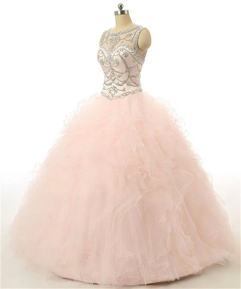 Quinceanera dress Sweet 16 Ball Gown Pink Organza Beading Full-Length Debutante Gowns Formal Celebrity Gown Angelsbridep Fashion