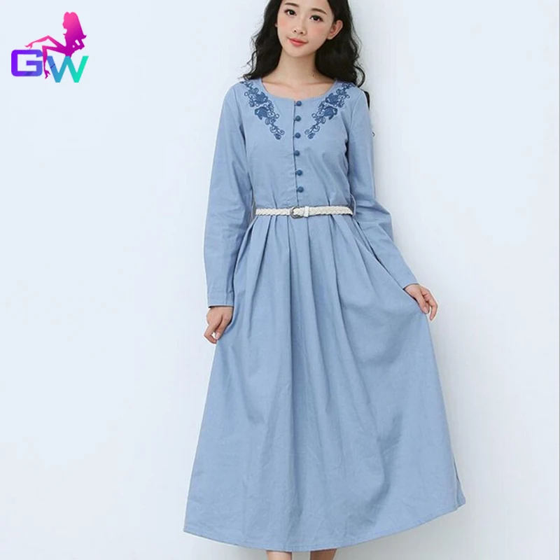 light blue maxi dress long sleeve