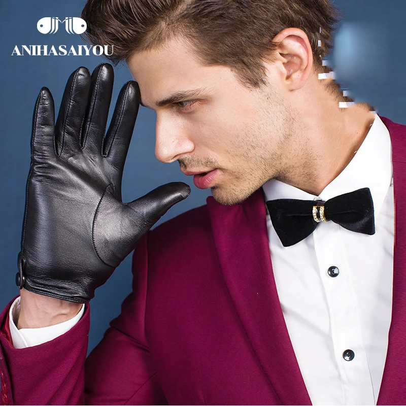 New product leather gloves men Real sheepskin genuine leather gloves men fashion gloves winter High grade winter gloves men   