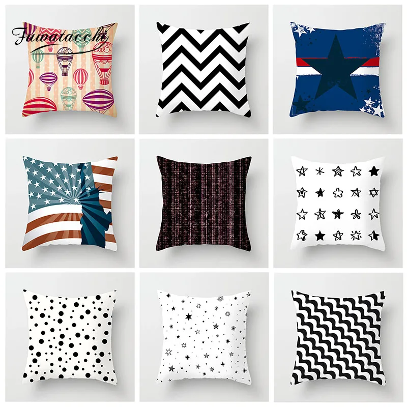 

Fuwatacchi Geometric Cushion Cover Cross White and Black Stripe Pillow Cover For Home Bedroom Sofa Decor Pillowcase 45cm*45cm