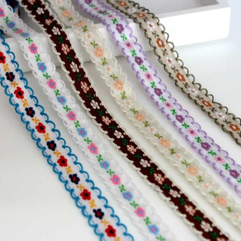 

3 yards 1.2 cm Flower Embroidered Webbing Bags Headdress Cosplay Garment Trimmings Wedding Ribbon Polyester Cotton 15 Colors