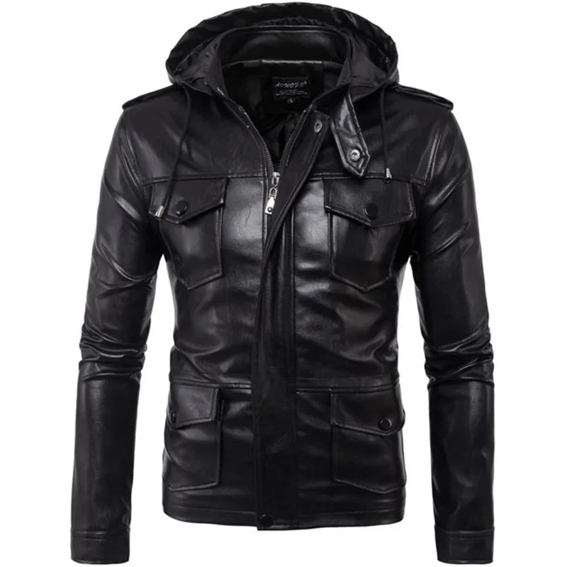 Роскошная брендовая Высококачественная Мужская куртка из натуральной кожи, тонкая Осенняя винтажная Повседневная стильная мотоциклетная мужская куртка с капюшоном, пальто, одежда