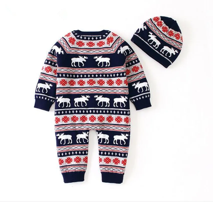 Christmas Baby Romper Deer Knitted Baby Clothes Newborn Baby Boy Girl Clothes Costume Cotton Infant Baby Jumpsuit With Hat