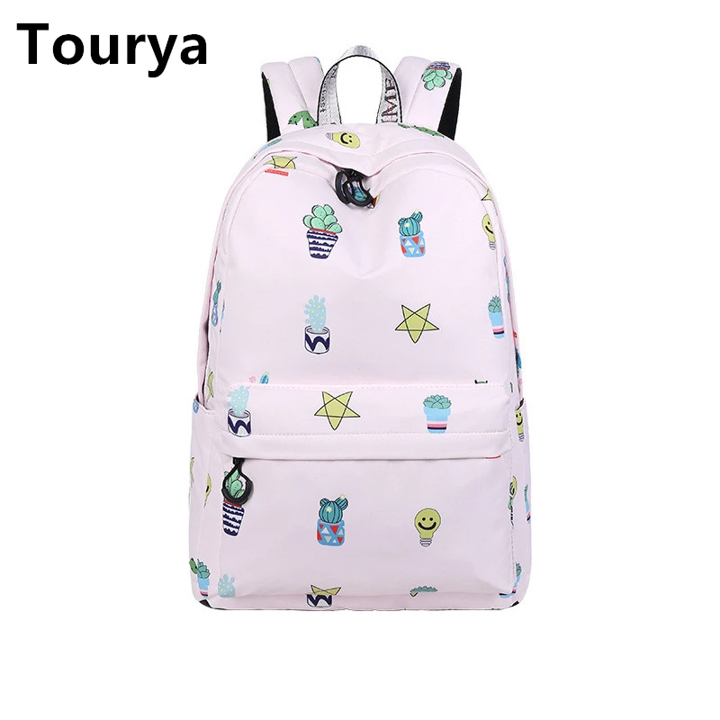 

Tourya Cute Waterproof Women Backpack Cactus Pattern Printing Large Capacity School Bags for Teenage Girls Travel Laptop Daypack