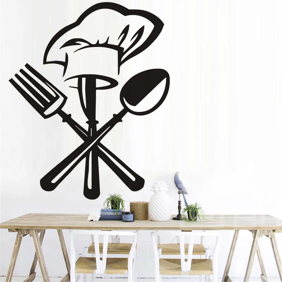 Chef Hat Cutlery Fork Spoon Vinyl Wall Stickers Pattern Black