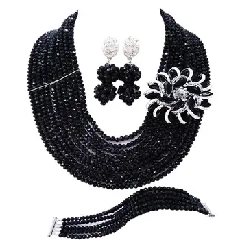 

Widely Popular Black Crystal Beads Ladies Necklace Earrings Bracelet Sets for Party 10C-DS-04