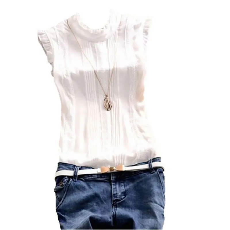 Retro Style Women Reffle Shirt Chiffon Blouse Office Lady Casual Summer Top 2 Colors