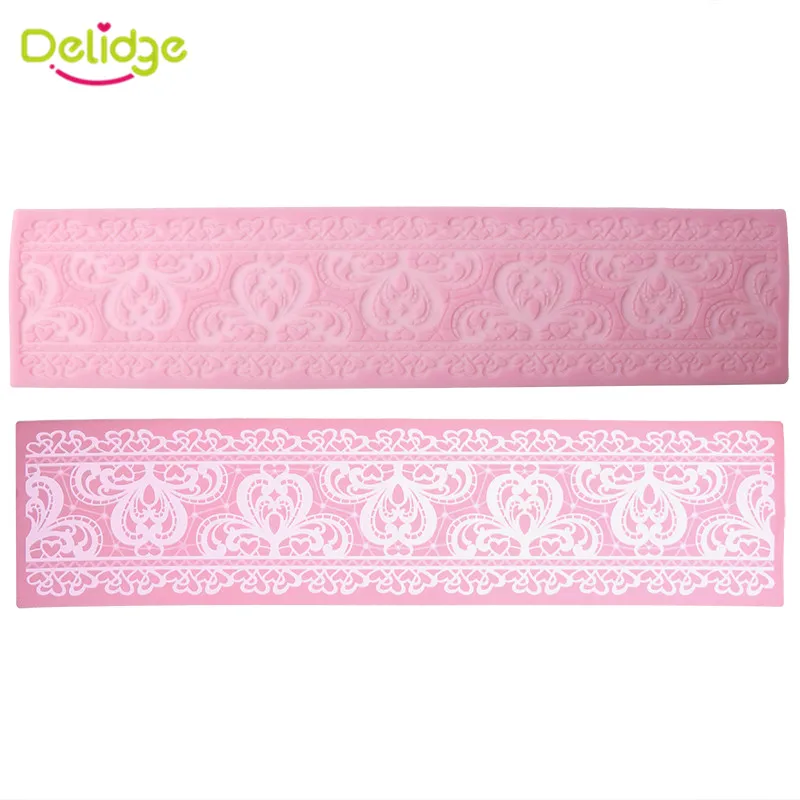 

Delidge 1pc Heart Lace Pattern Silicone Mold 3D Fondant Cake Decorating Tools DIY Cake Side Decorating Stencils