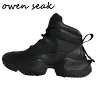 Owen Seak Mannen Enkellaarsjes Echt Leer Hoogte Toenemende Luxe Lace Up Trainers Snowboots Casual Flats Zwart Wit Schoenen