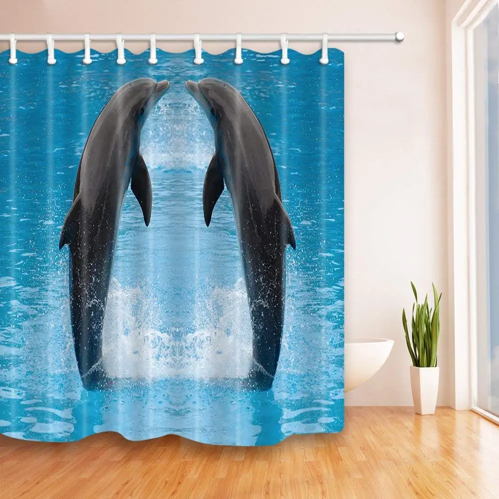 Ocean Animal Decor Two Dolphins Show Kiss in Water for Kids Shower