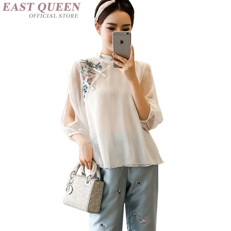 

Traditional chinese blouse shirt tops for women mandarin collar oriental linen shirt blouse female elegant cheongsam top FF488