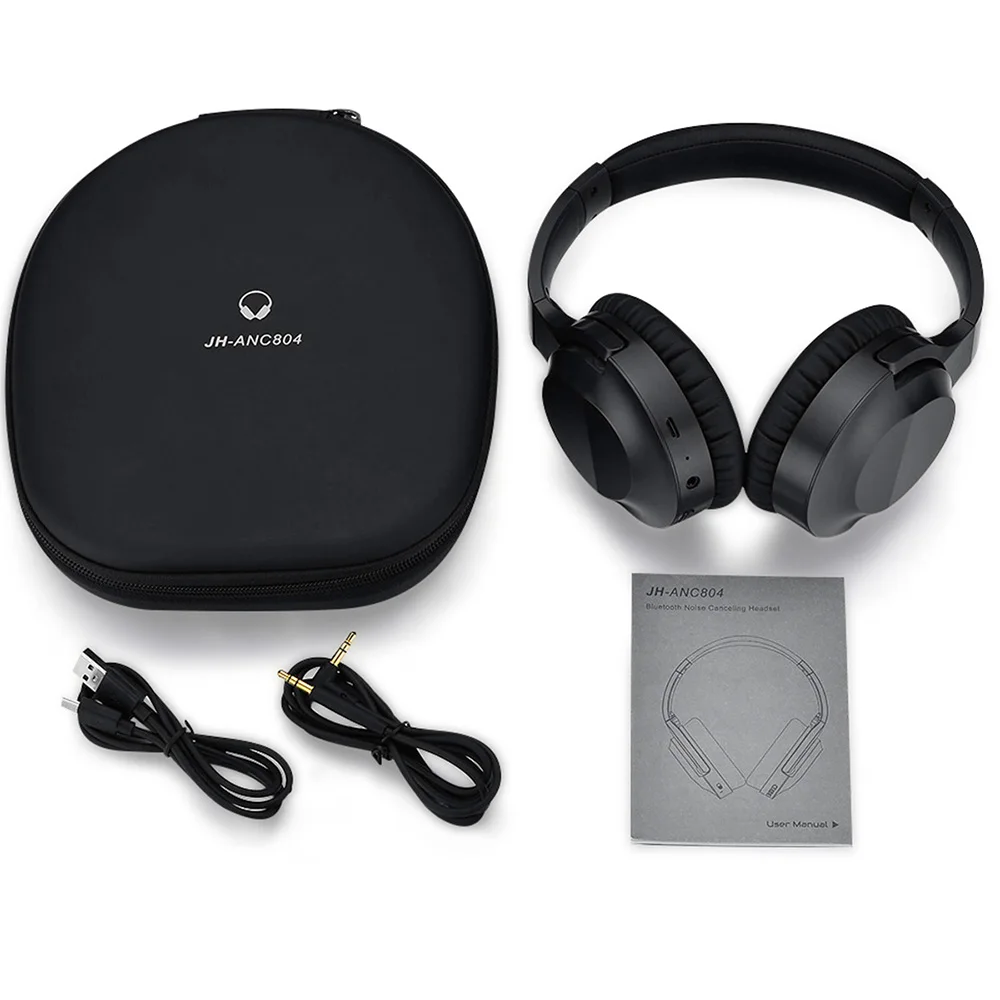 Music Headphone with Microphone Headset Active Noise Cancelling ANC Over Ear Deep Bass Music Earphone Hands-free with Microphone