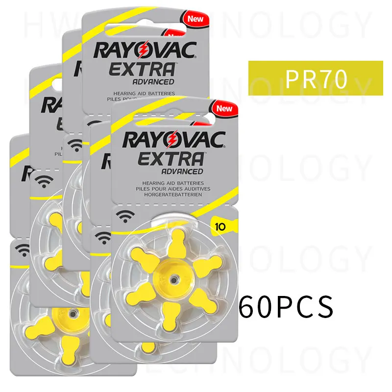 

60x 10(card) Rayovac extra Hearing Aid batteries 10 A10 p10 PR70 free shipping Zinc Air Battery for cic / mini BTE Hearing Aids