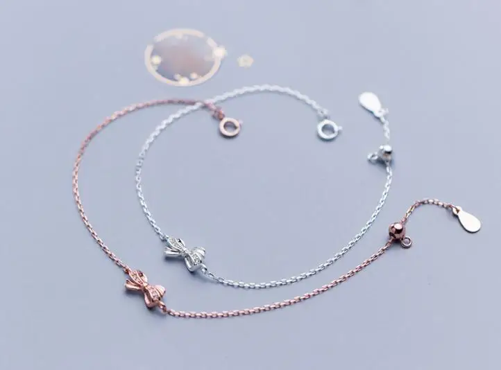 

1PC Authentic REAL. 925 Sterling Silver White Zirconia AAA+ Bowknot chain Bracelet GTLS881