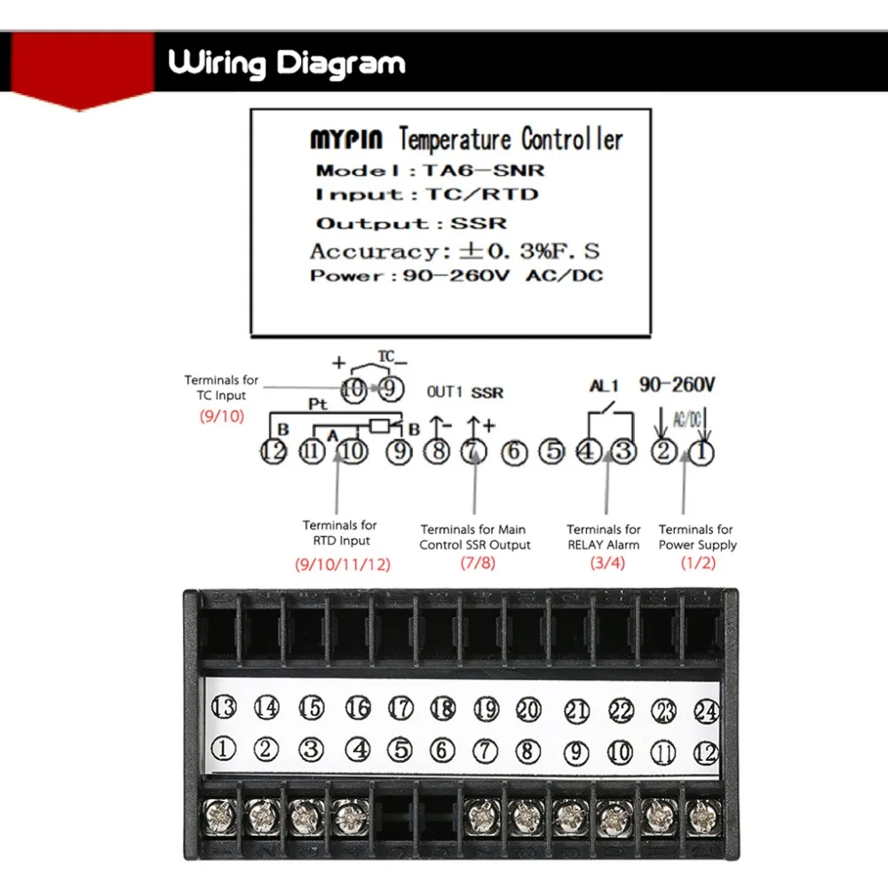 Цифровой TA6-SNR PID Температура контроллер с реле DIN 1/8 SSR-25DA K Тип термопары двойной Дисплей для F/C 7 выход